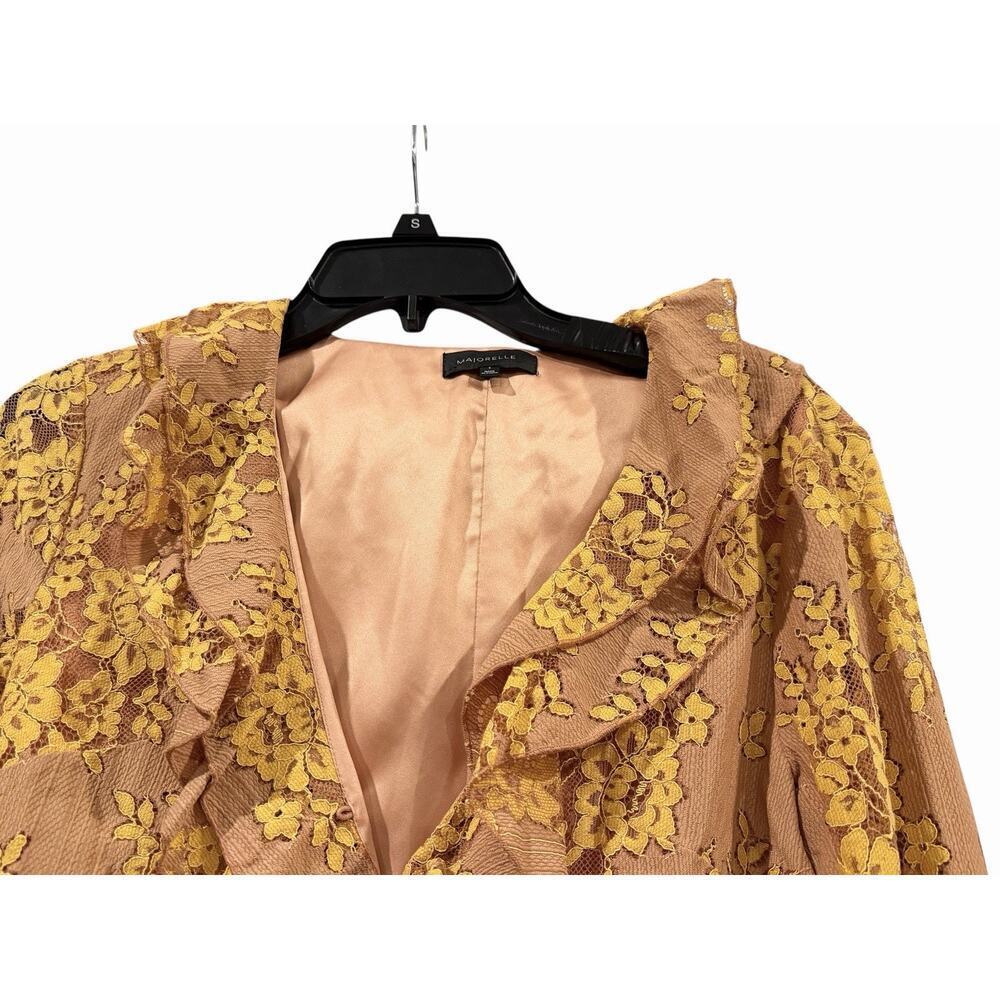 Majorelle Roma Top Golden Blush Women’s Small Ruffle V-Neck Floral Lace Fairy - Picture 2 of 15